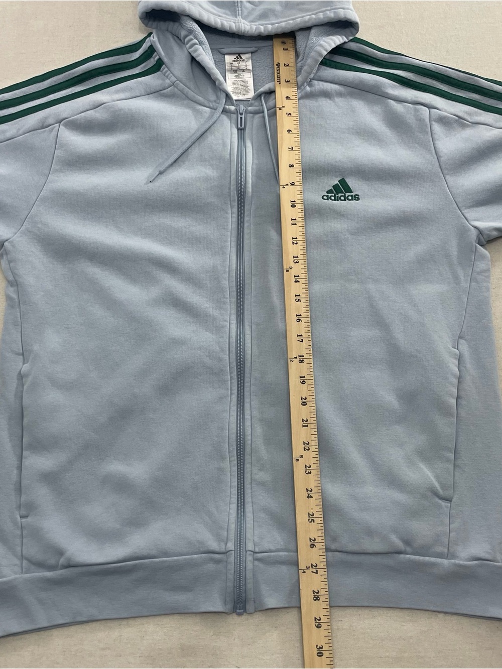 Adidas Hoodie Mens L Baby Blue Essentials 3 Stripes Full Zip Fleece Sweatshirt - Picture 9 of 10